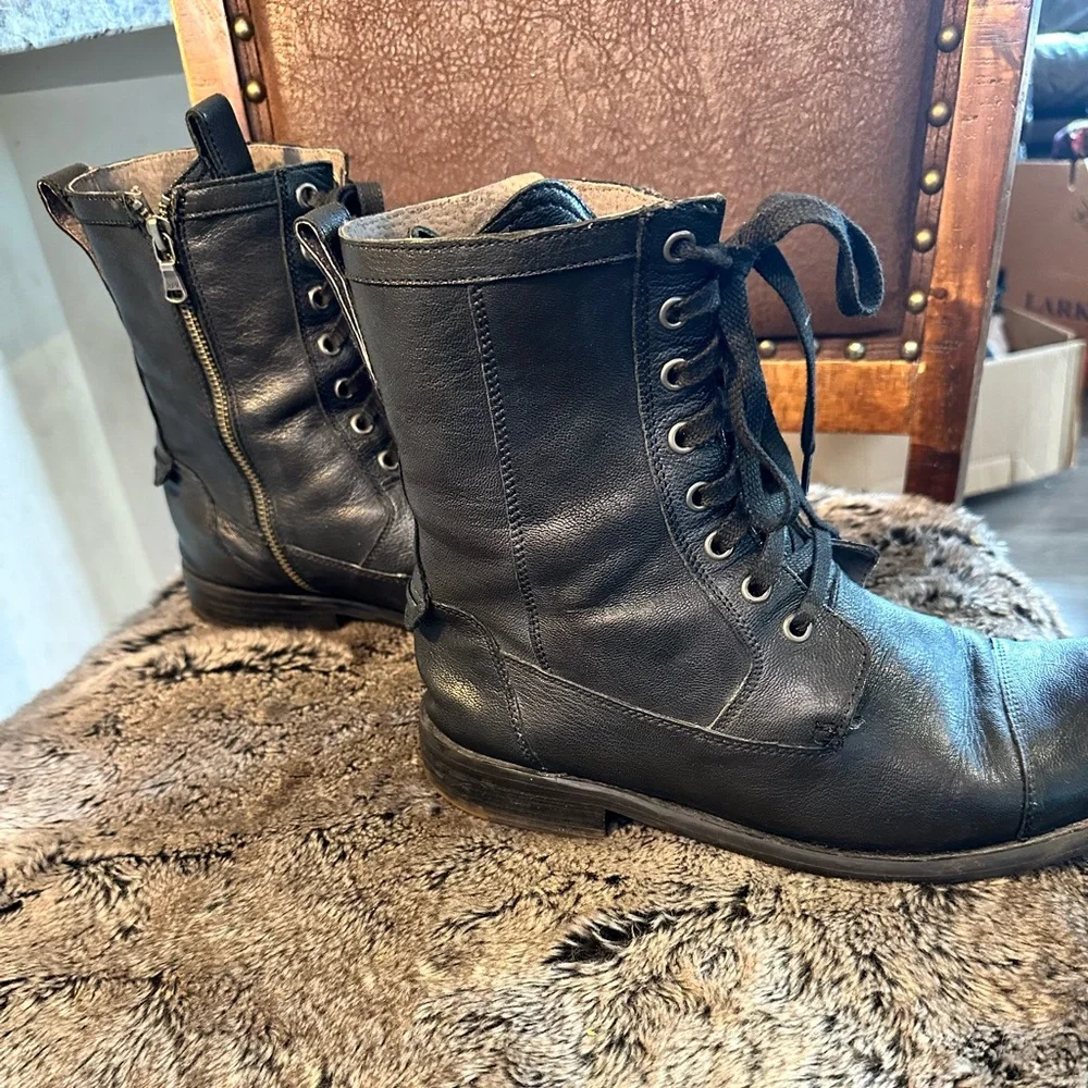 John Varvatos Fleetwood Black Leather Lace Up Combat Boots, Size 10 - Picture 10 of 12